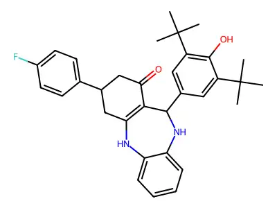 11-(3,5-di-tert-butyl-4-hydroxyphenyl)-3-(4-fluorophenyl)-2,3,4,5,10,11-hexahydro-1H-dibenzo[b,e][1,4]diazepin-1-one structure
