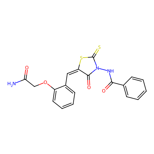 N-{(5E)-5-[2-(2-amino-2-oxoethoxy)benzylidene]-4-oxo-2-thioxo-1,3-thiazolidin-3-yl}benzamide structure