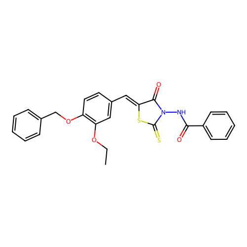 (Z)-N-(5-(4-(benzyloxy)-3-ethoxybenzylidene)-4-oxo-2-thioxothiazolidin-3-yl)benzamide structure