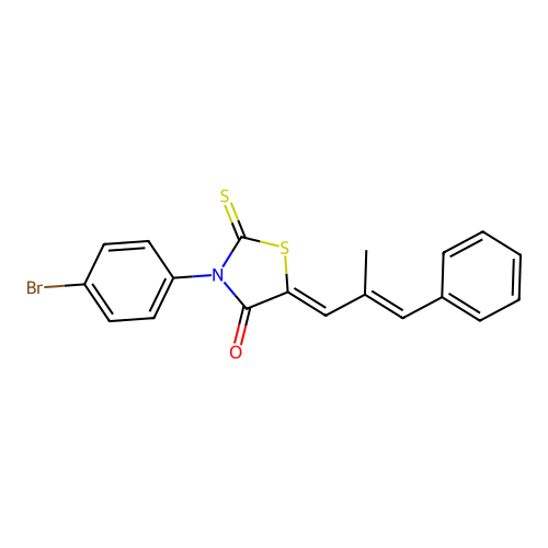 (Z)-3-(4-bromophenyl)-5-((E)-2-methyl-3-phenylallylidene)-2-thioxothiazolidin-4-one structure