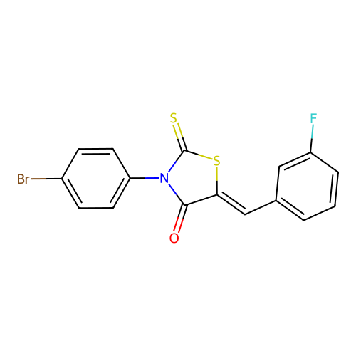 (Z)-3-(4-bromophenyl)-5-(3-fluorobenzylidene)-2-thioxothiazolidin-4-one structure