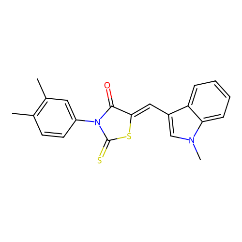 (Z)-3-(3,4-dimethylphenyl)-5-((1-methyl-1H-indol-3-yl)methylene)-2-thioxothiazolidin-4-one structure