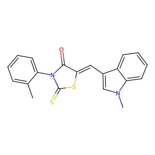 (Z)-5-((1-methyl-1H-indol-3-yl)methylene)-2-thioxo-3-(o-tolyl)thiazolidin-4-one structure