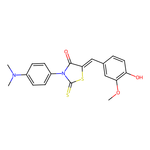 (Z)-3-(4-(dimethylamino)phenyl)-5-(4-hydroxy-3-methoxybenzylidene)-2-thioxothiazolidin-4-one structure