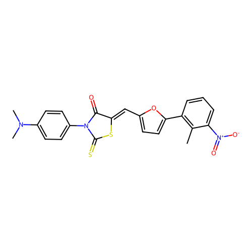 (5Z)-3-(4-dimethylaminophenyl)-5-[[5-(2-methyl-3-nitrophenyl)furan-2-yl]methylidene]-2-sulfanylidene-1,3-thiazolidin-4-one structure