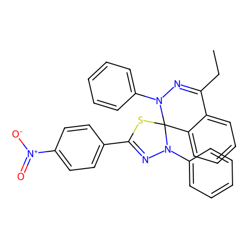 4-ethyl-5'-(4-nitrophenyl)-2,3'-diphenyl-2H,3'H-spiro[phthalazine-1,2'-[1,3,4]thiadiazole] structure