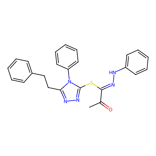 (5-phenethyl-4-phenyl-1,2,4-triazol-3-yl) (1Z)-N-anilino-2-oxopropanimidothioate structure