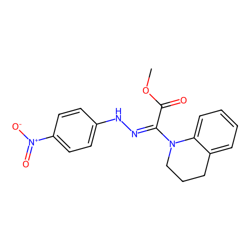 (E)-methyl 2-(3,4-dihydroquinolin-1(2H)-yl)-2-(2-(4-nitrophenyl)hydrazono)acetate structure