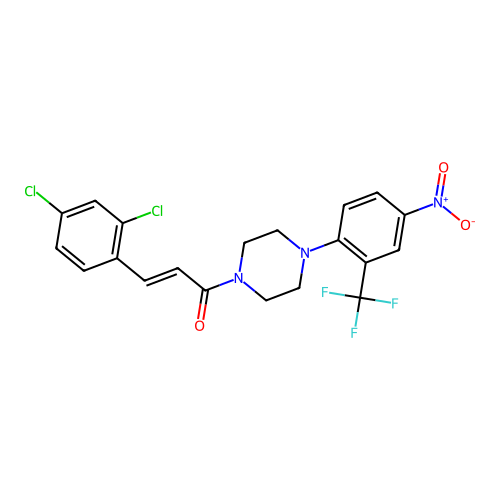 (E)-3-(2,4-dichlorophenyl)-1-[4-[4-nitro-2-(trifluoromethyl)phenyl]piperazin-1-yl]prop-2-en-1-one structure