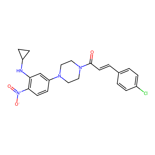 (E)-3-(4-chlorophenyl)-1-[4-[3-(cyclopropylamino)-4-nitrophenyl]piperazin-1-yl]prop-2-en-1-one structure