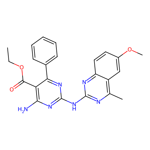 ethyl 4-amino-2-((6-methoxy-4-methylquinazolin-2-yl)amino)-6-phenylpyrimidine-5-carboxylate structure
