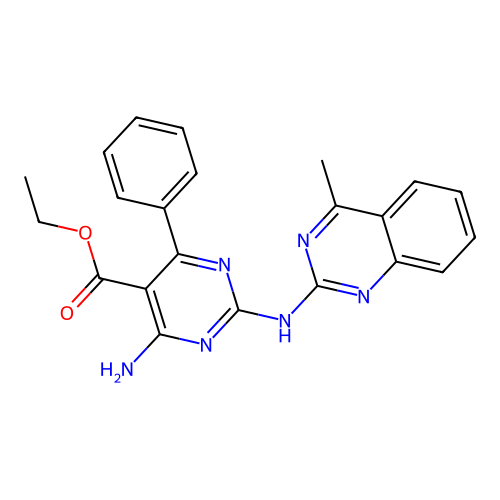 ethyl 4-amino-2-[(4-methylquinazolin-2-yl)amino]-6-phenylpyrimidine-5-carboxylate structure