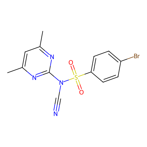 4-bromo-N-cyano-N-(4,6-dimethylpyrimidin-2-yl)benzenesulfonamide structure