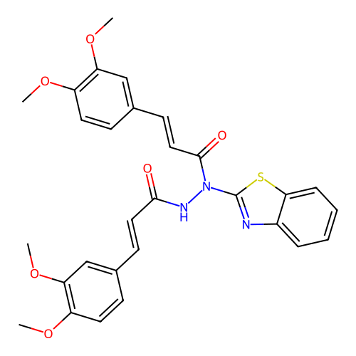 (2E)-N-(1,3-benzothiazol-2-yl)-3-(3,4-dimethoxyphenyl)-N'-[(2E)-3-(3,4-dimethoxyphenyl)prop-2-enoyl]prop-2-enehydrazide structure