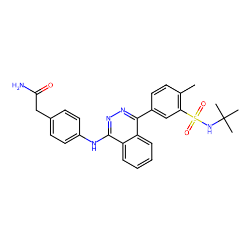 2-[4-({4-[3-(tert-butylsulfamoyl)-4-methylphenyl]phthalazin-1-yl}amino)phenyl]acetamide structure