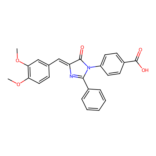 (Z)-4-(4-(3,4-dimethoxybenzylidene)-5-oxo-2-phenyl-4,5-dihydro-1H-imidazol-1-yl)benzoic acid structure
