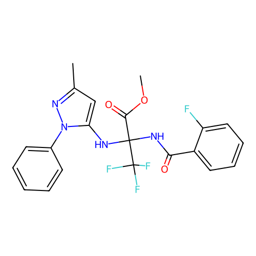 (R)-methyl 3,3,3-trifluoro-2-(2-fluorobenzamido)-2-((3-methyl-1-phenyl-1H-pyrazol-5-yl)amino)propanoate structure