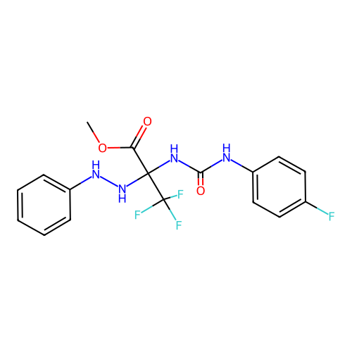 (S)-methyl 3,3,3-trifluoro-2-(3-(4-fluorophenyl)ureido)-2-(2-phenylhydrazinyl)propanoate structure