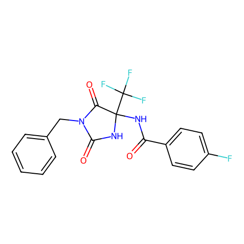 N-[1-benzyl-2,5-dioxo-4-(trifluoromethyl)imidazolidin-4-yl]-4-fluorobenzamide structure