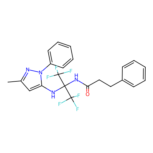 N-{1,1,1,3,3,3-hexafluoro-2-[(3-methyl-1-phenyl-1H-pyrazol-5-yl)amino]propan-2-yl}-3-phenylpropanamide structure