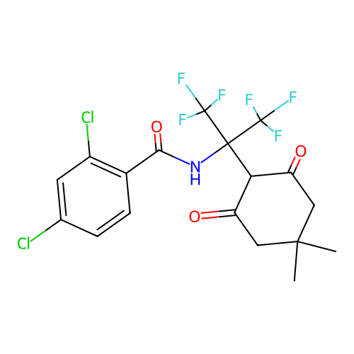 2,4-dichloro-N-[2-(4,4-dimethyl-2,6-dioxocyclohexyl)-1,1,1,3,3,3-hexafluoropropan-2-yl]benzamide structure