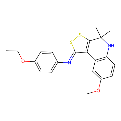 N-(4-ethoxyphenyl)-8-methoxy-4,4-dimethyl-5H-dithiolo[3,4-c]quinolin-1-imine structure