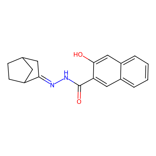 N-(3-bicyclo[2.2.1]heptanylideneamino)-3-hydroxy-2-naphthalenecarboxamide structure