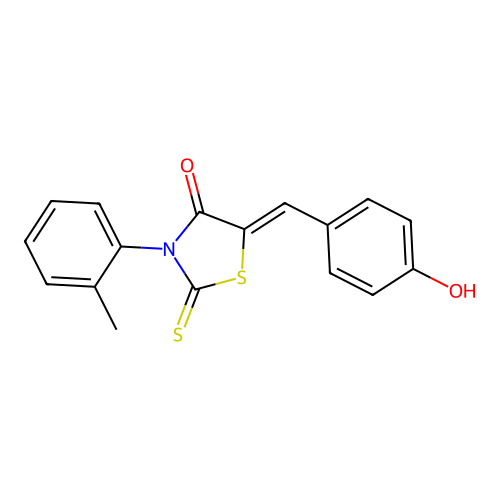 (5Z)-5-(4-hydroxybenzylidene)-3-(2-methylphenyl)-2-thioxo-1,3-thiazolidin-4-one structure