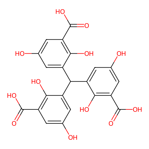 3-[Bis(3-carboxy-2,5-dihydroxyphenyl)methyl]-2,5-dihydroxybenzoic acid structure
