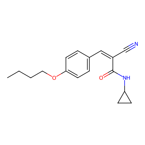 3-(4-butoxyphenyl)-2-cyano-N-cyclopropylprop-2-enamide structure