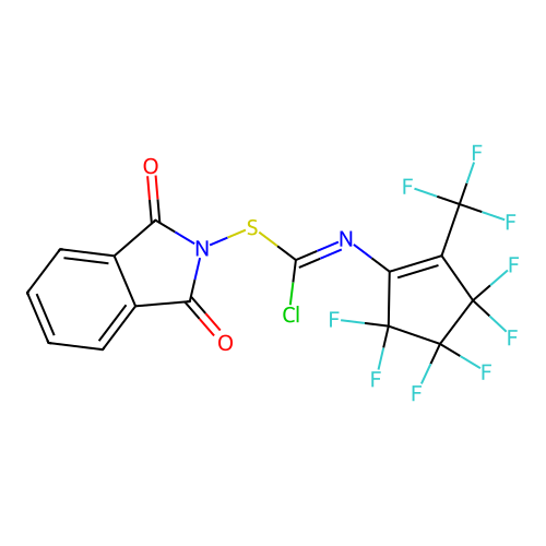 (E)-1,3-dioxoisoindolin-2-yl (3,3,4,4,5,5-hexafluoro-2-(trifluoromethyl)cyclopent-1-en-1-yl)carbonochloridoimidothioate structure