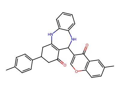 11-(6-methyl-4-oxo-4H-chromen-3-yl)-3-(4-methylphenyl)-2,3,4,5,10,11-hexahydro-1H-dibenzo[b,e][1,4]diazepin-1-one structure