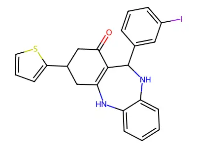 11-(3-iodophenyl)-3-(2-thienyl)-2,3,4,5,10,11-hexahydro-1H-dibenzo[b,e][1,4]diazepin-1-one structure