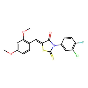(Z)-3-(3-chloro-4-fluorophenyl)-5-(2,4-dimethoxybenzylidene)-2-thioxothiazolidin-4-one structure
