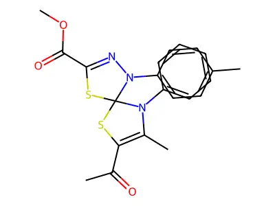 methyl 7-acetyl-8-methyl-1-(4-methylphenyl)-9-phenyl-4,6-dithia-1,2,9-triazaspiro[4.4]nona-2,7-diene-3-carboxylate structure