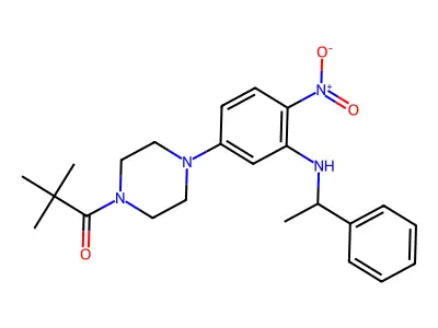 2,2-dimethyl-1-(4-{4-nitro-3-[(1-phenylethyl)amino]phenyl}piperazin-1-yl)propan-1-one structure