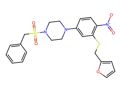 1-Benzylsulfonyl-4-[3-(furan-2-ylmethylsulfanyl)-4-nitrophenyl]piperazine structure