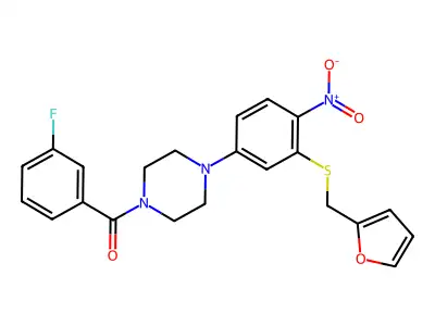 (3-fluorophenyl)-[4-[3-(furan-2-ylmethylsulfanyl)-4-nitrophenyl]piperazin-1-yl]methanone structure