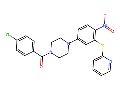 (4-chlorophenyl)-[4-(4-nitro-3-pyridin-2-ylsulfanylphenyl)piperazin-1-yl]methanone structure
