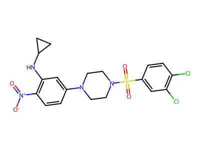 N-cyclopropyl-5-[4-(3,4-dichlorophenyl)sulfonylpiperazin-1-yl]-2-nitroaniline structure