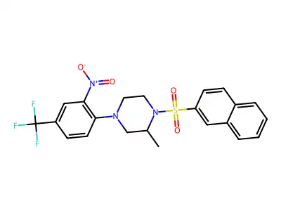 2-methyl-1-naphthalen-2-ylsulfonyl-4-[2-nitro-4-(trifluoromethyl)phenyl]piperazine structure