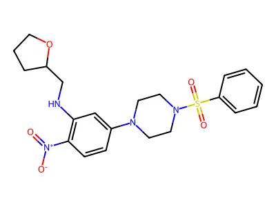 5-[4-(benzenesulfonyl)piperazin-1-yl]-2-nitro-N-(oxolan-2-ylmethyl)aniline structure