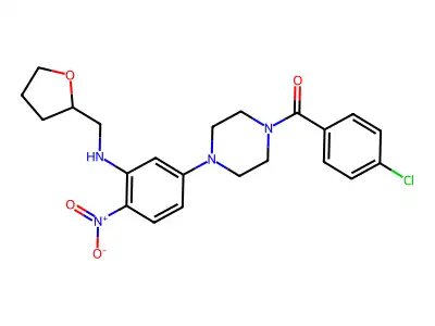 (4-chlorophenyl)-[4-[4-nitro-3-(oxolan-2-ylmethylamino)phenyl]piperazin-1-yl]methanone structure