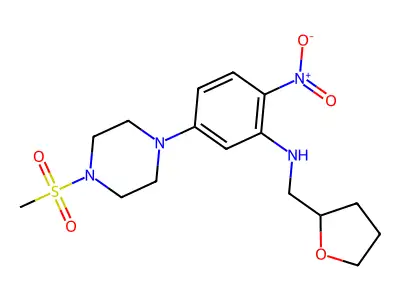 5-(4-methylsulfonylpiperazin-1-yl)-2-nitro-N-(oxolan-2-ylmethyl)aniline structure