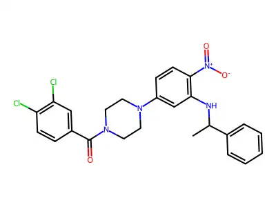 (3,4-dichlorophenyl)-[4-[4-nitro-3-(1-phenylethylamino)phenyl]piperazin-1-yl]methanone structure