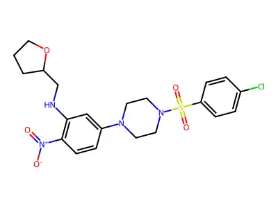 5-[4-(4-chlorophenyl)sulfonylpiperazin-1-yl]-2-nitro-N-(oxolan-2-ylmethyl)aniline structure