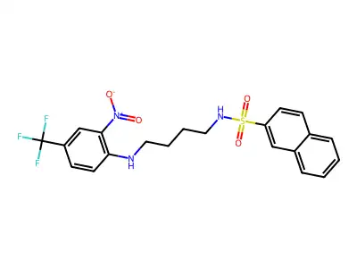 N-[4-[2-nitro-4-(trifluoromethyl)anilino]butyl]naphthalene-2-sulfonamide structure