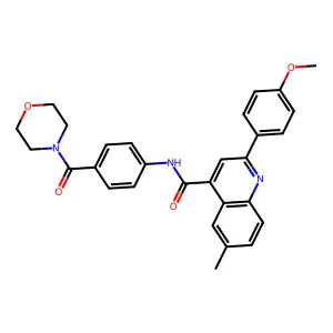 2-(4-methoxyphenyl)-6-methyl-N-[4-(morpholine-4-carbonyl)phenyl]quinoline-4-carboxamide structure