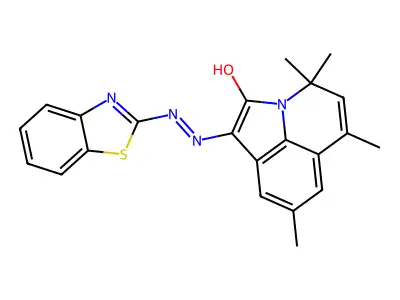 (1Z)-1-[2-(1,3-benzothiazol-2-yl)hydrazinylidene]-4,4,6,8-tetramethyl-4H-pyrrolo[3,2,1-ij]quinolin-2(1H)-one structure