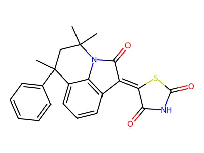 (5Z)-5-(4,4,6-trimethyl-2-oxo-6-phenyl-5,6-dihydro-4H-pyrrolo[3,2,1-ij]quinolin-1(2H)-ylidene)-1,3-thiazolidine-2,4-dione structure